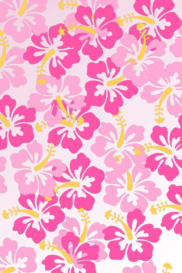Pink Hibiscus Pattern Aesthetic.jpg Wallpaper