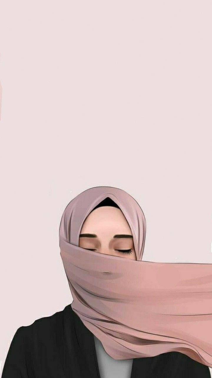 Cartoneanimato Con Hijab Rosa Sfondo