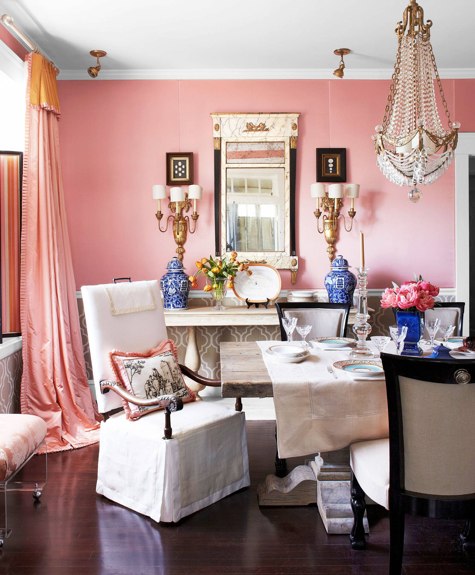 Pink Home Dining Room Wallpaper