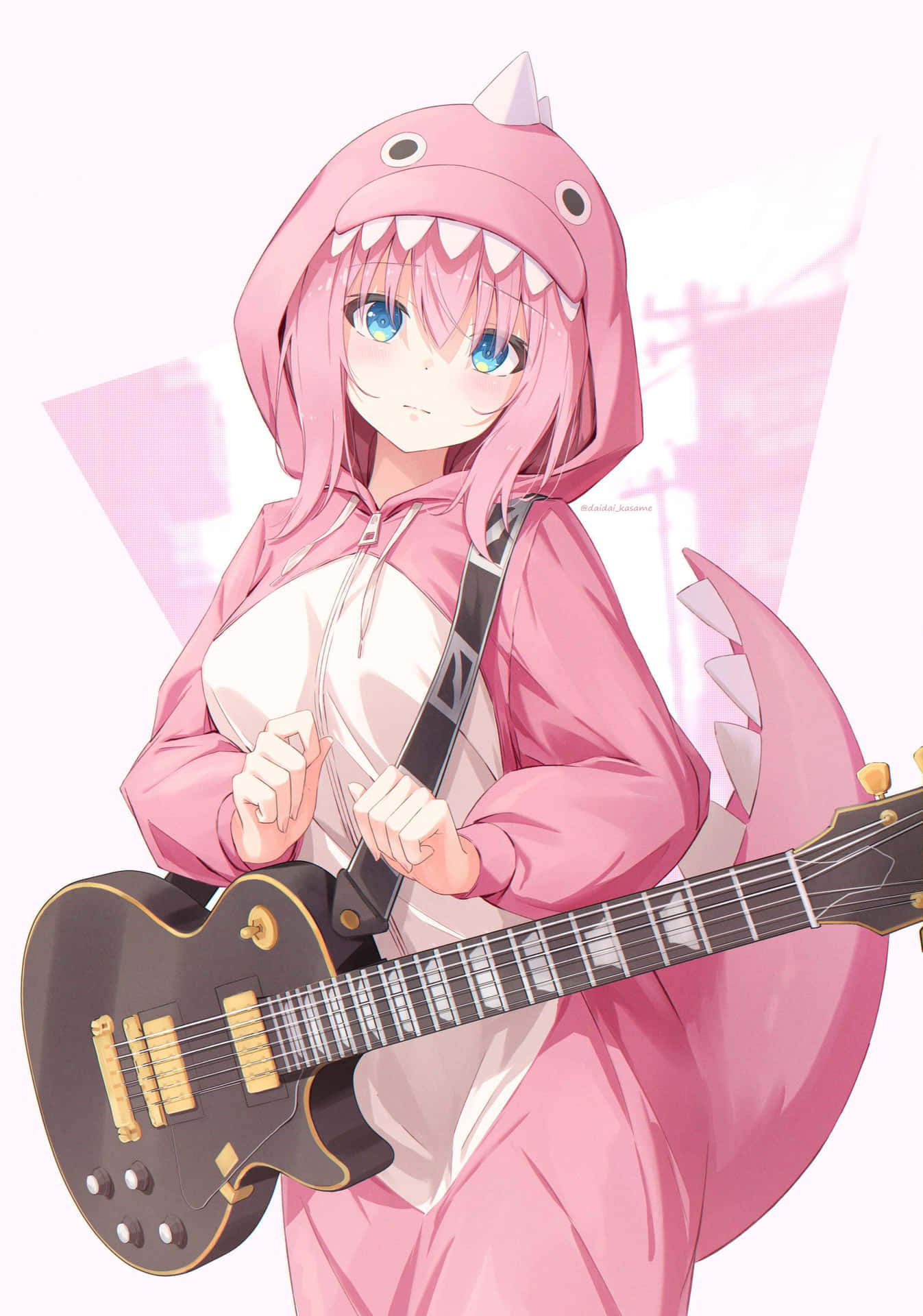 Pink Hoodie Guitarist Anime Character Wallpaper