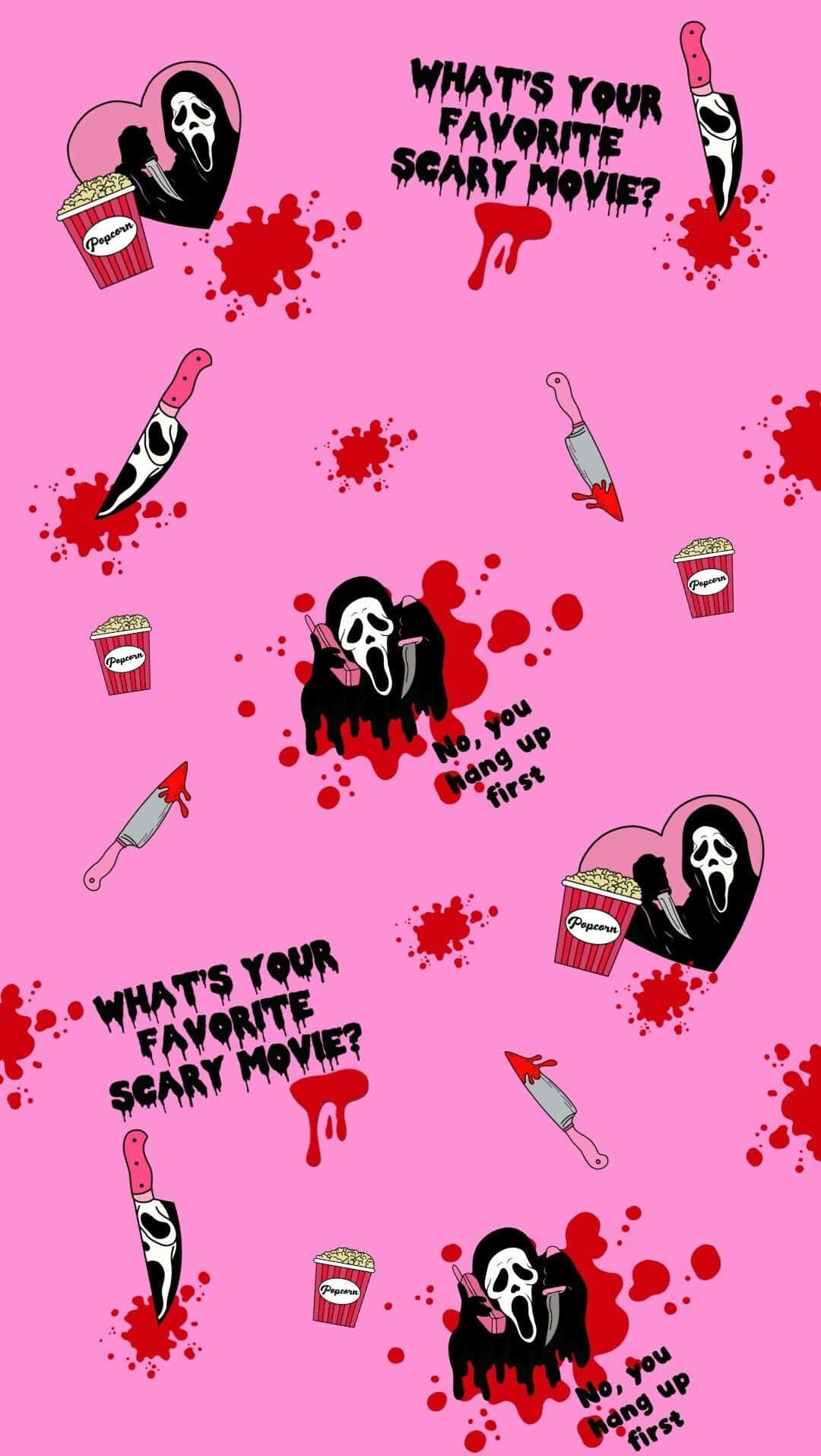 Pink Horror Scream Pattern Wallpaper