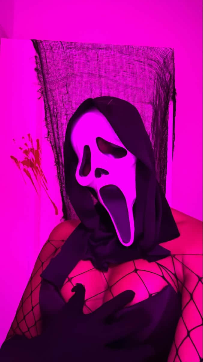 Pink Hued Scream Mask Figure Wallpaper