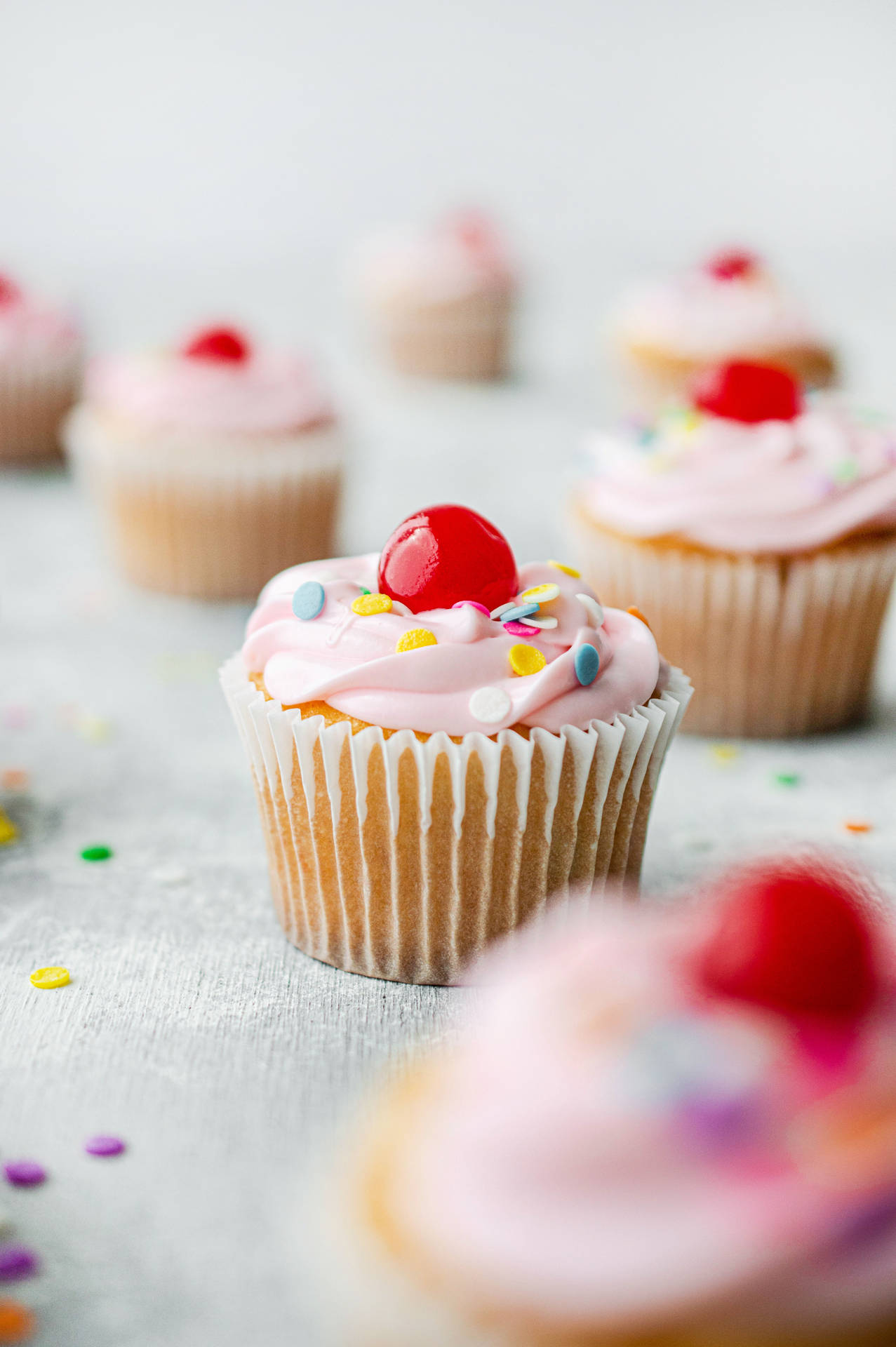 Pink Icing With Cherry Cupcake Wallpaper