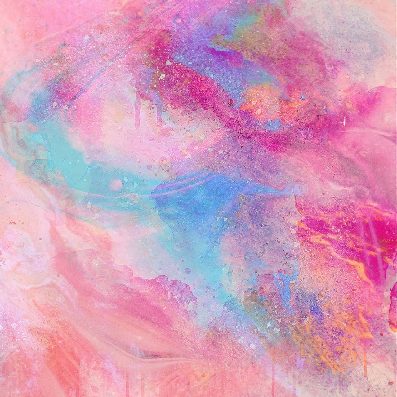 En pink og blå abstrakt maleri med mange sløjfer Wallpaper
