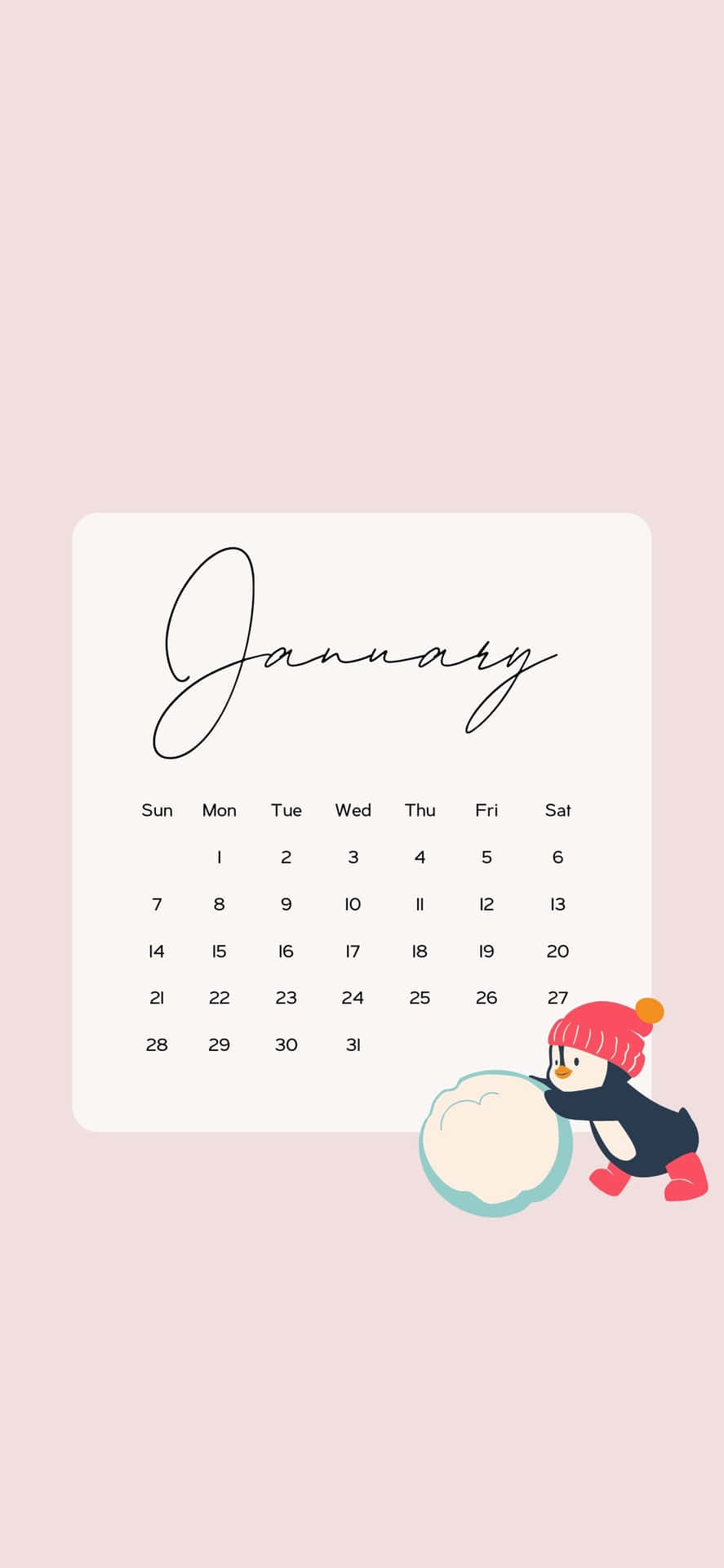 Pink January Calendar Aesthetic Wallpaper Wallpaper