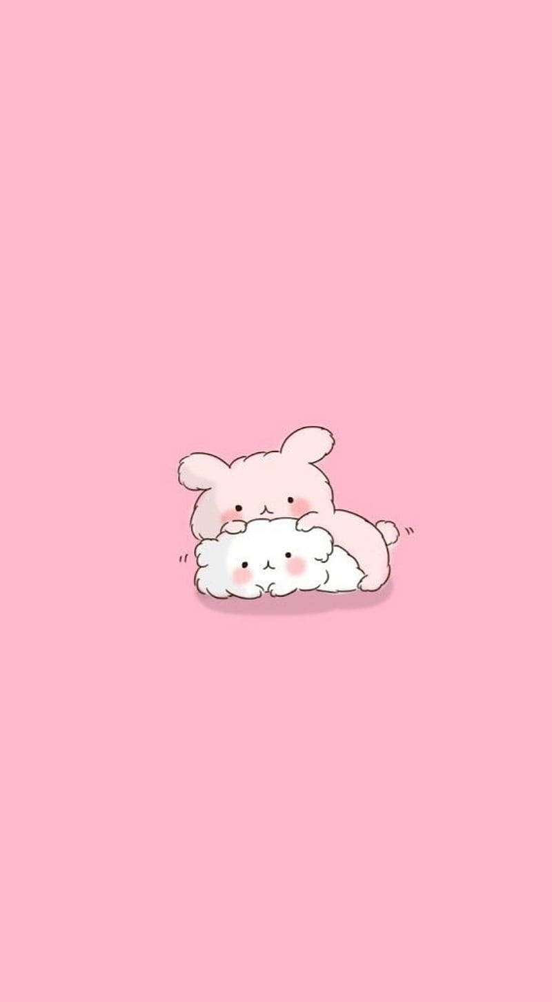 Pink Kawaii Bunny And Cat Background
