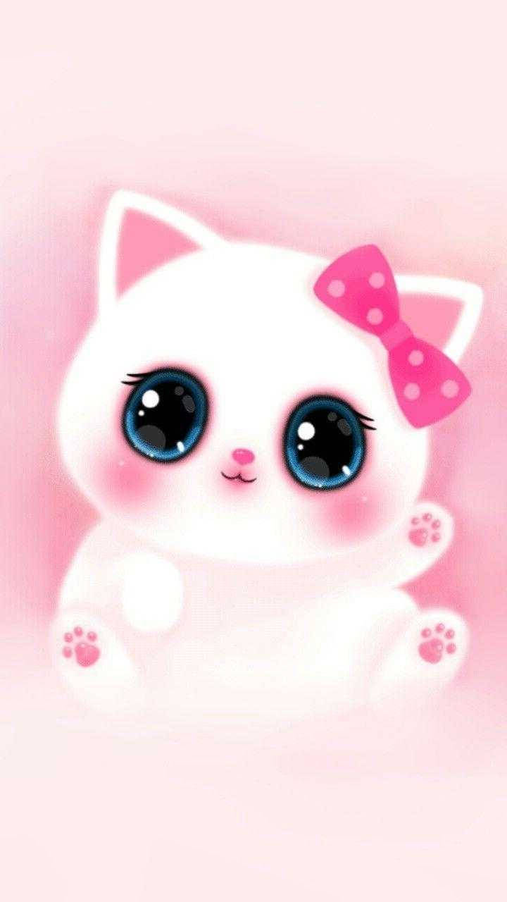 Pink Kawaii Dejlig Kat Wallpaper