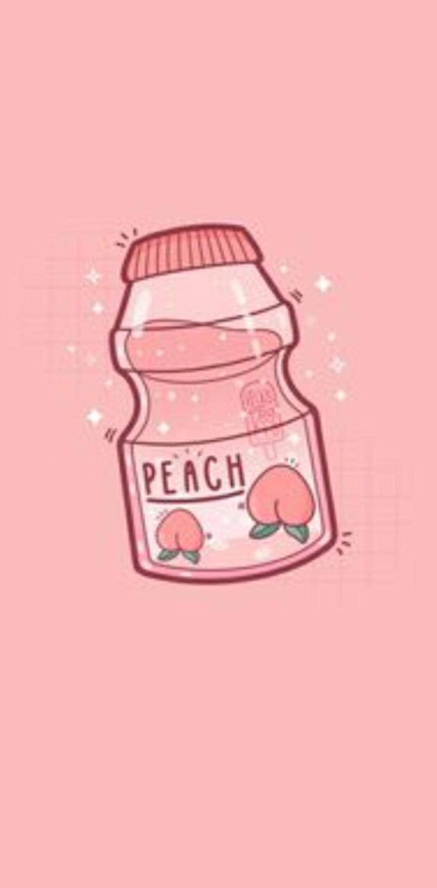 Pink Kawaii Fersken Juice Flaske Wallpaper