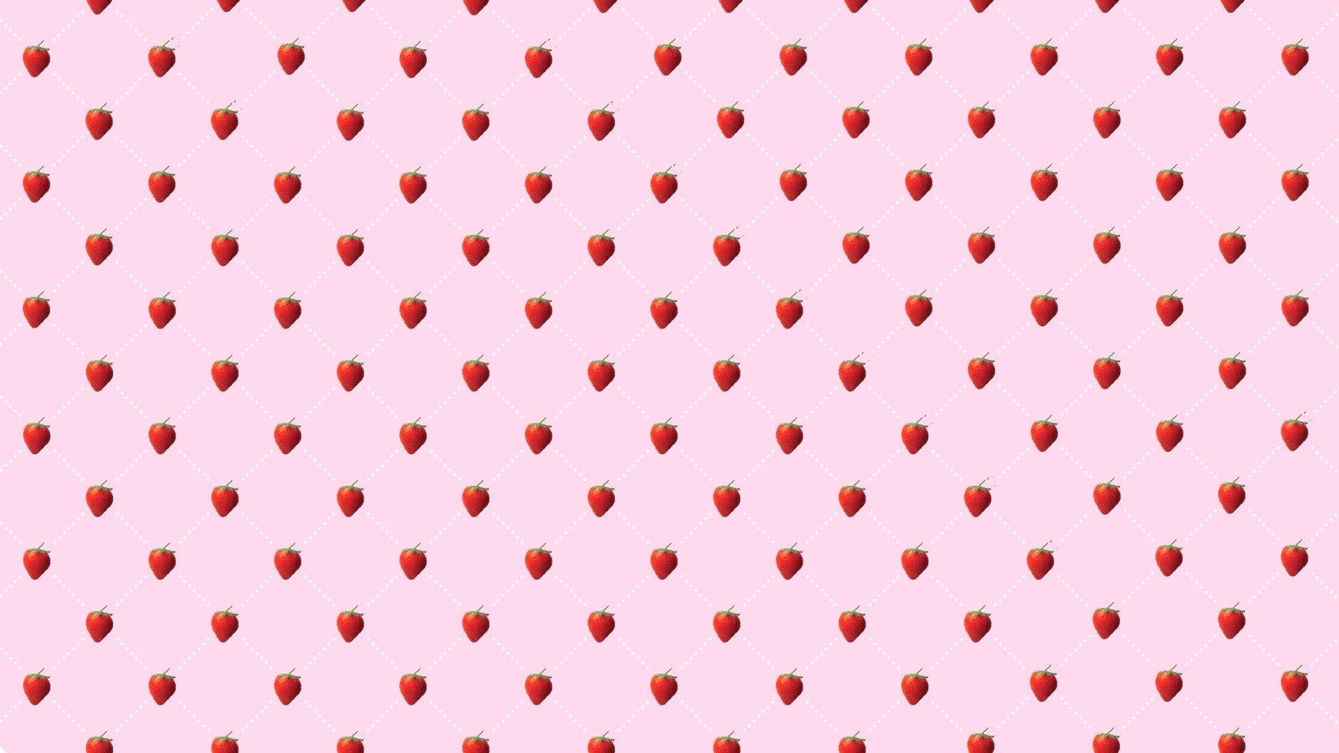 Pink Kawaii Strawberry Seamless Pattern Wallpaper
