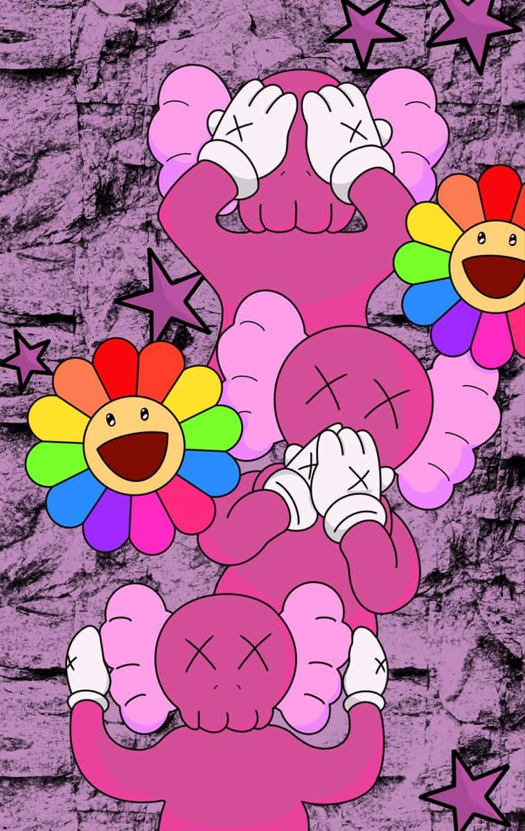 Pink Kaws Character Celebration Art Wallpaper