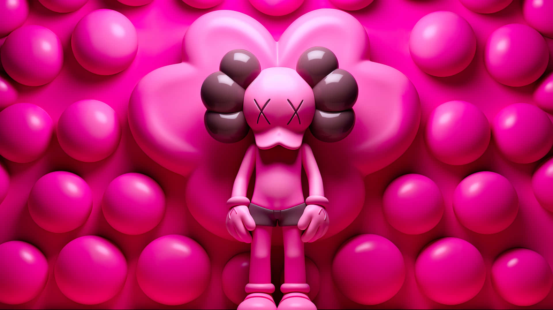 Pink Kaws Figure Against Bubble Backdrop Wallpaper