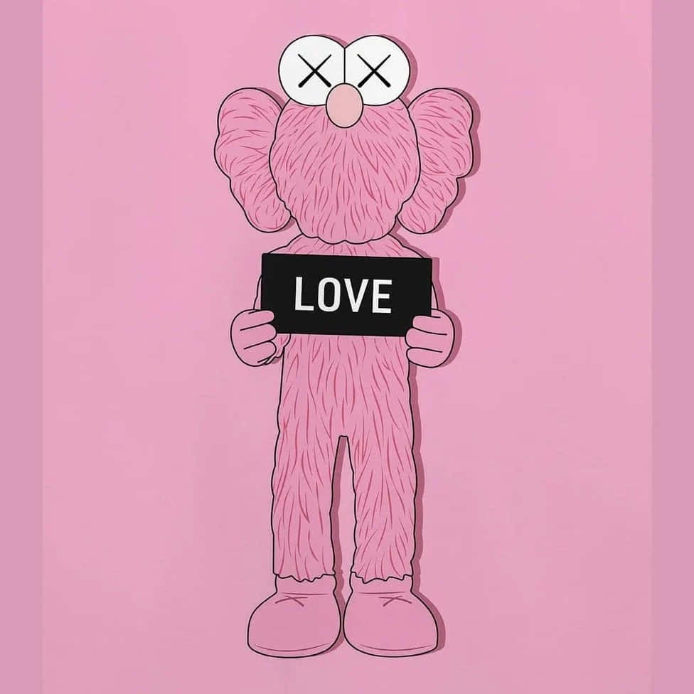 Pink Kaws Figure Holding Love Sign Wallpaper