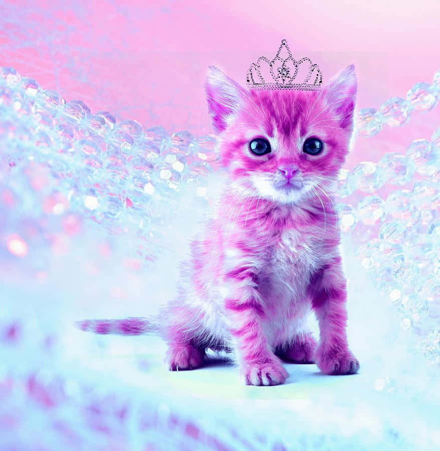 Pink Kitten Crown Glitter Background Wallpaper