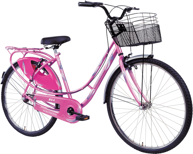 Pink Ladies Bicycle With Basket PNG