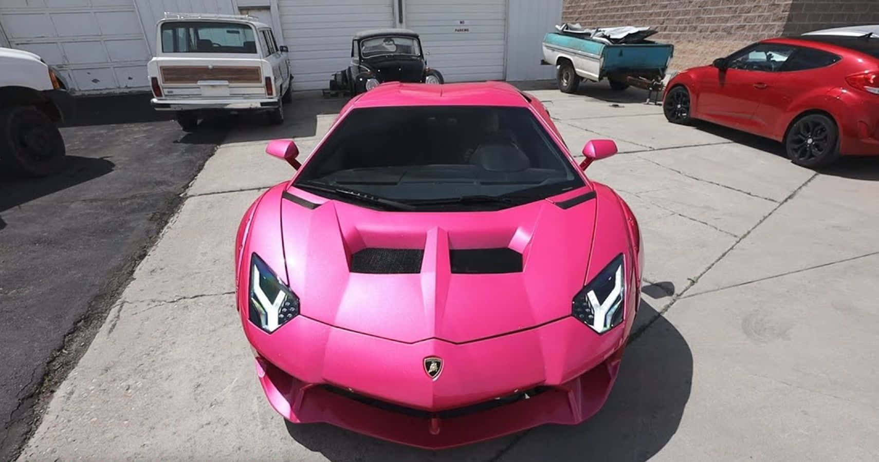 Pink Lamborghini Aventador Outdoor Parking Wallpaper