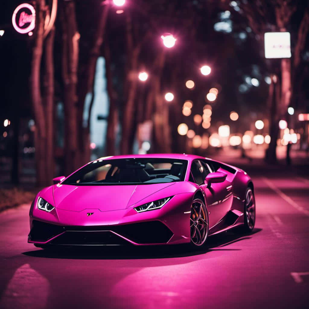 Pink Lamborghini Night City Drive Wallpaper