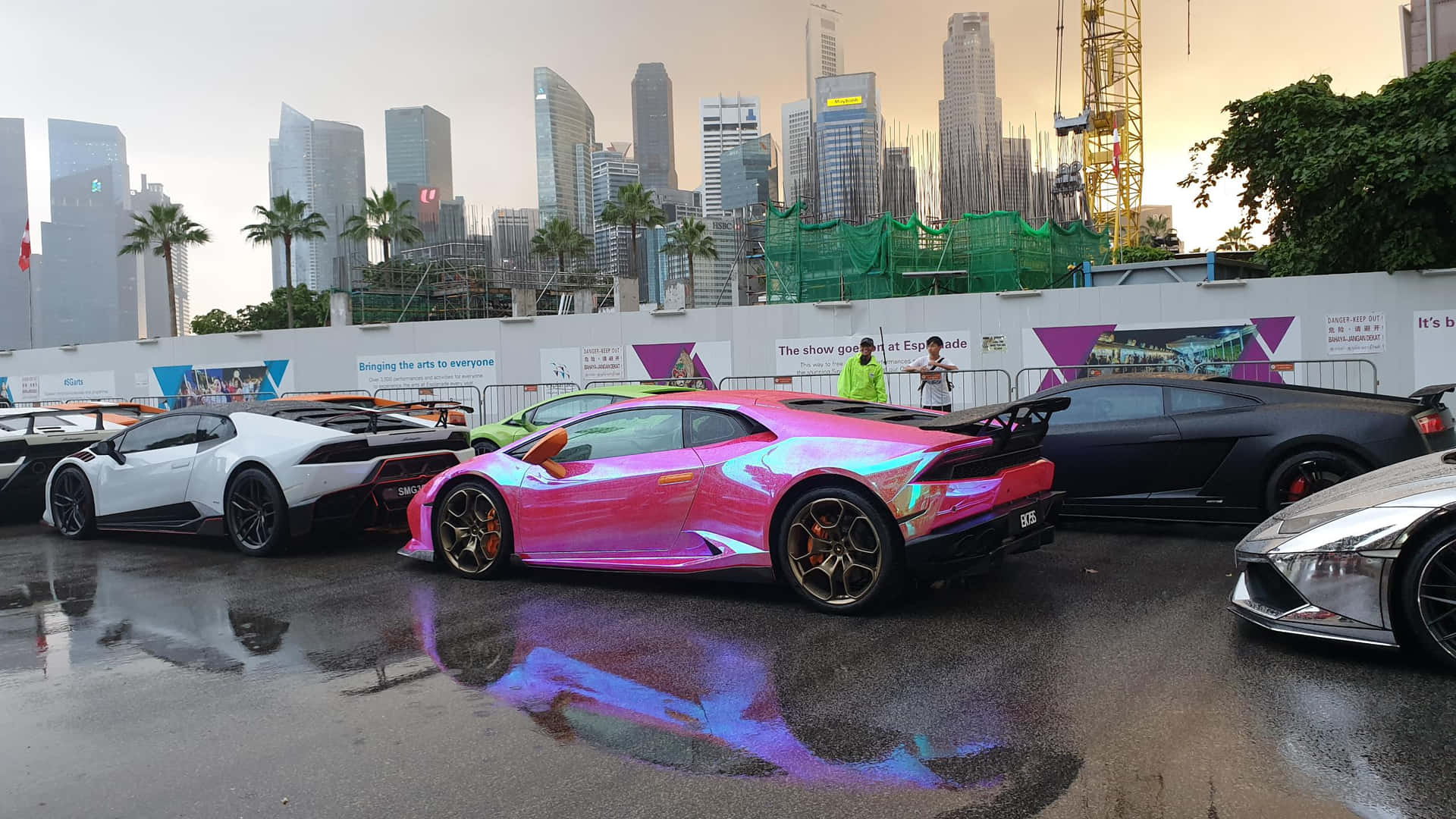 Pink Lamborghini Urban Backdrop Wallpaper