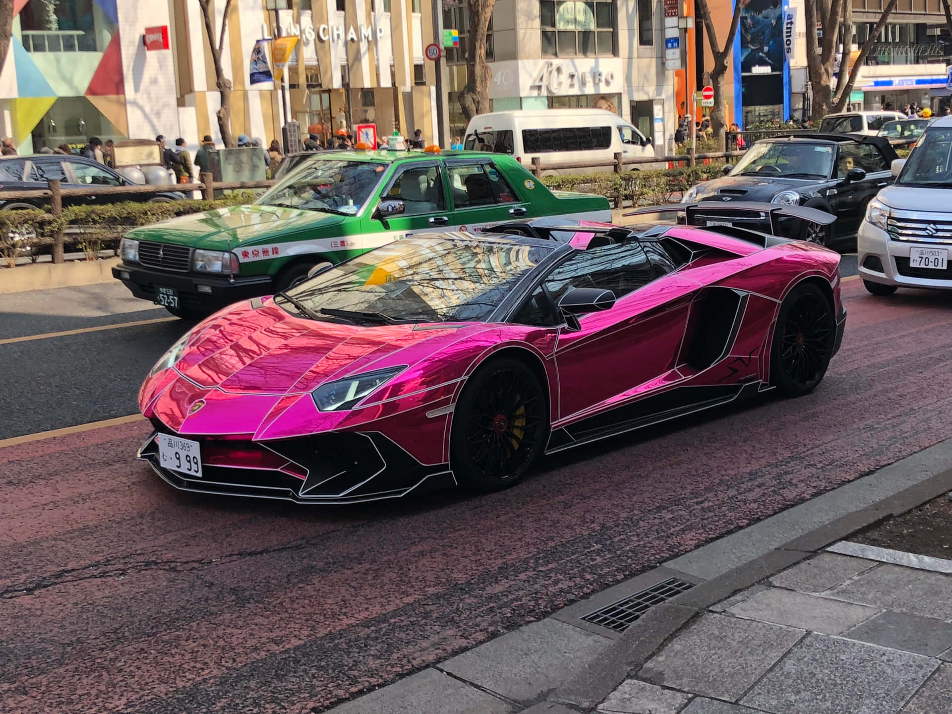 Pink Lamborghini Urban Street Wallpaper