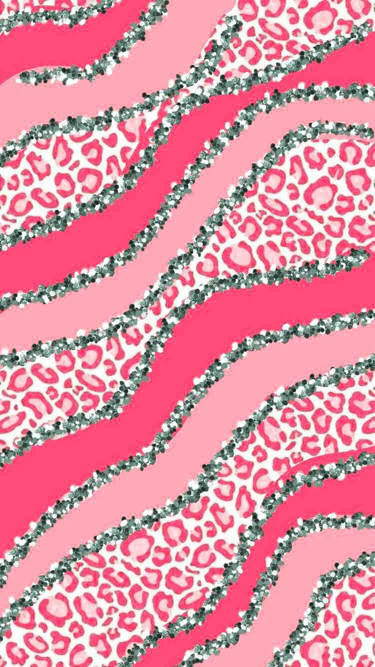 Pink Leopard Glitter Waves Pattern Wallpaper