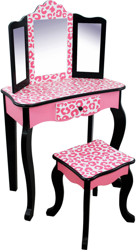 Pink Leopard Print Vanity Set PNG