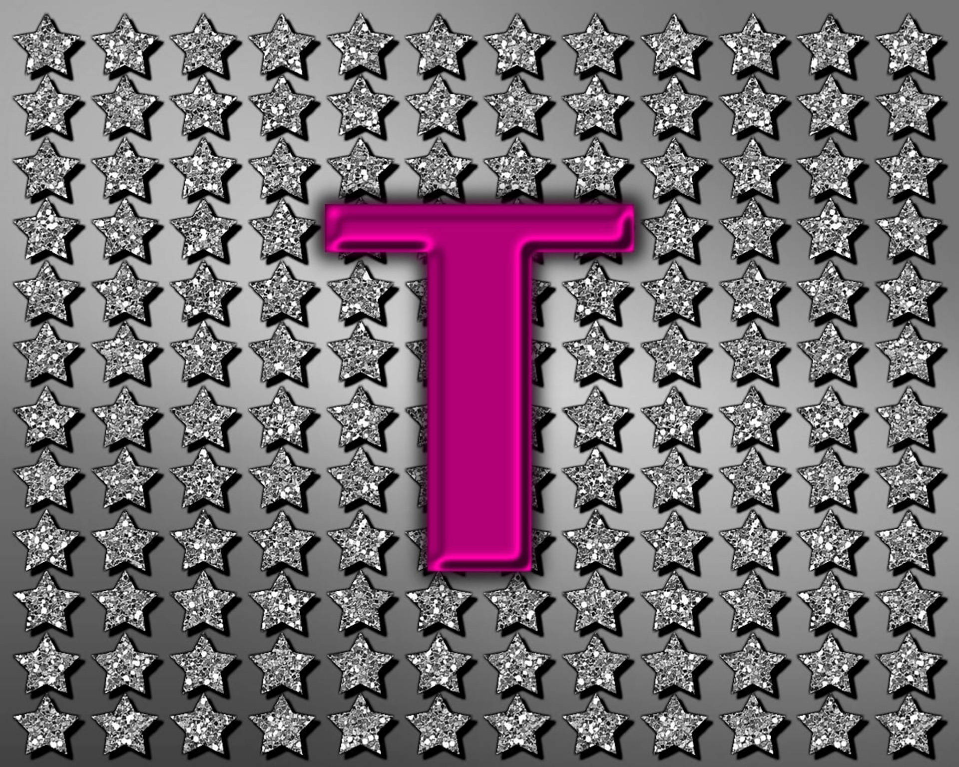 Pink Letter T Silver Stars Wallpaper