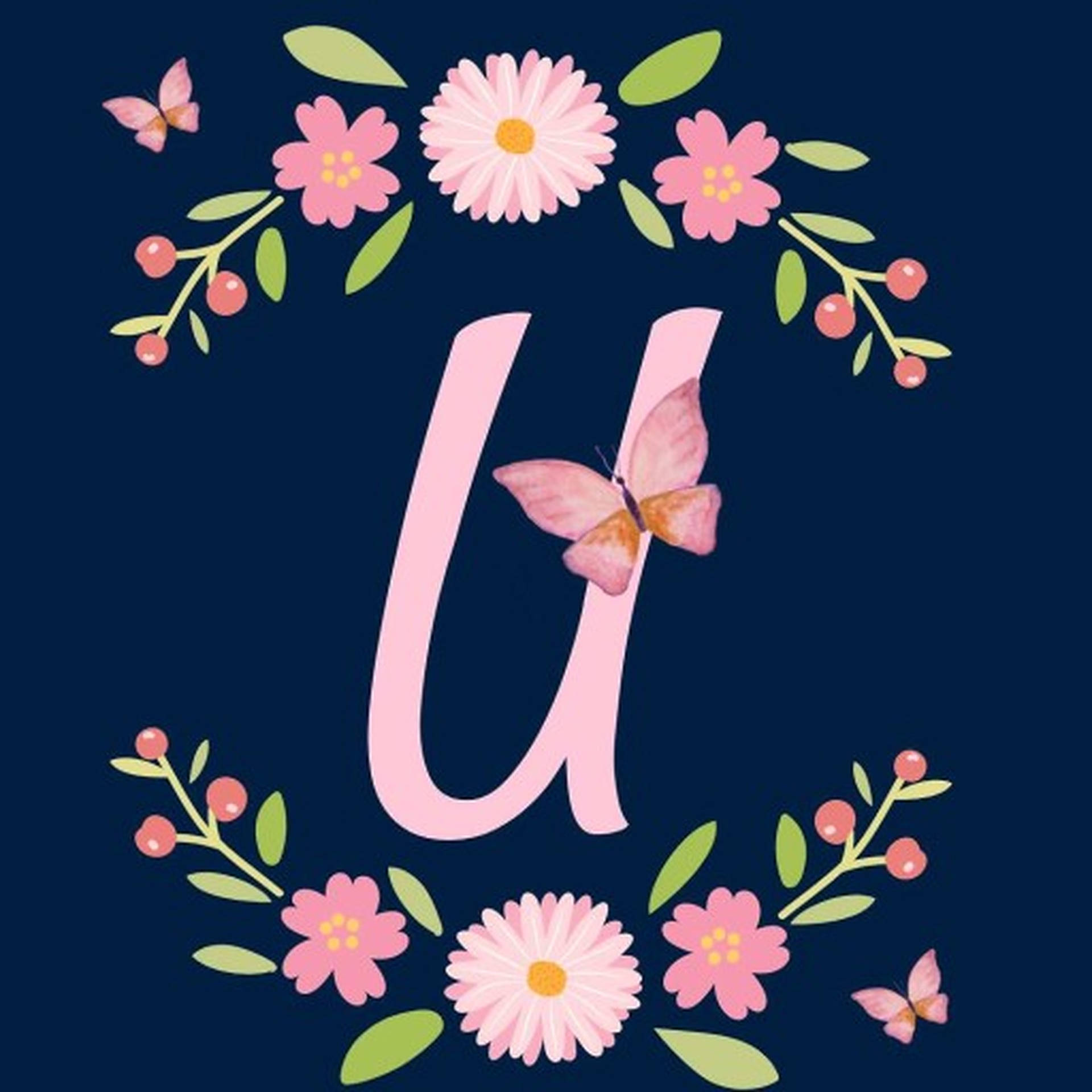 Pink Letter U With Butterfly Wallpaper