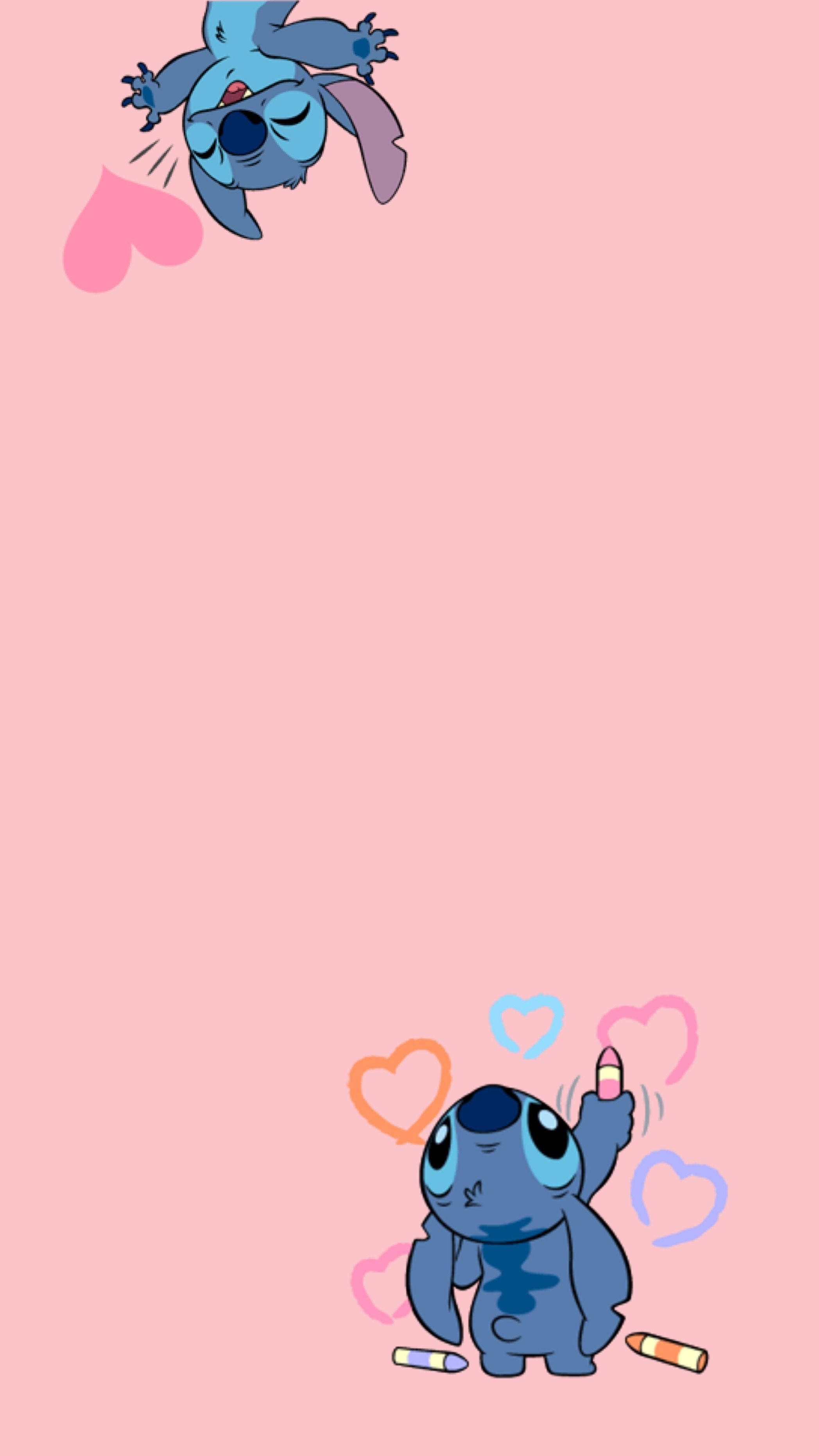 Pink Lilo And Stitch Iphone Hearts Wallpaper