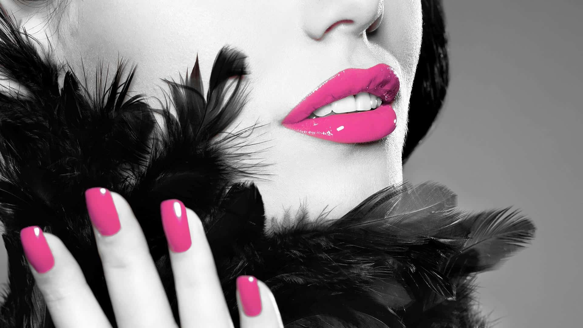 Vibrant Pink Lips Close-up Wallpaper