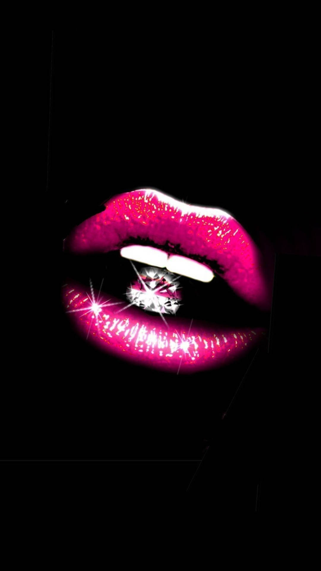 Pink Lips Biting Diamond Artwork Wallpaper