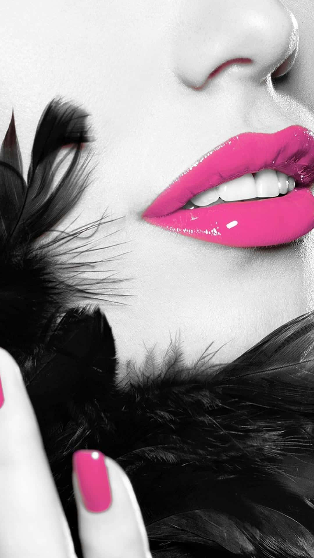 Vibrant Pink Lipstick on Elegant Lips Wallpaper