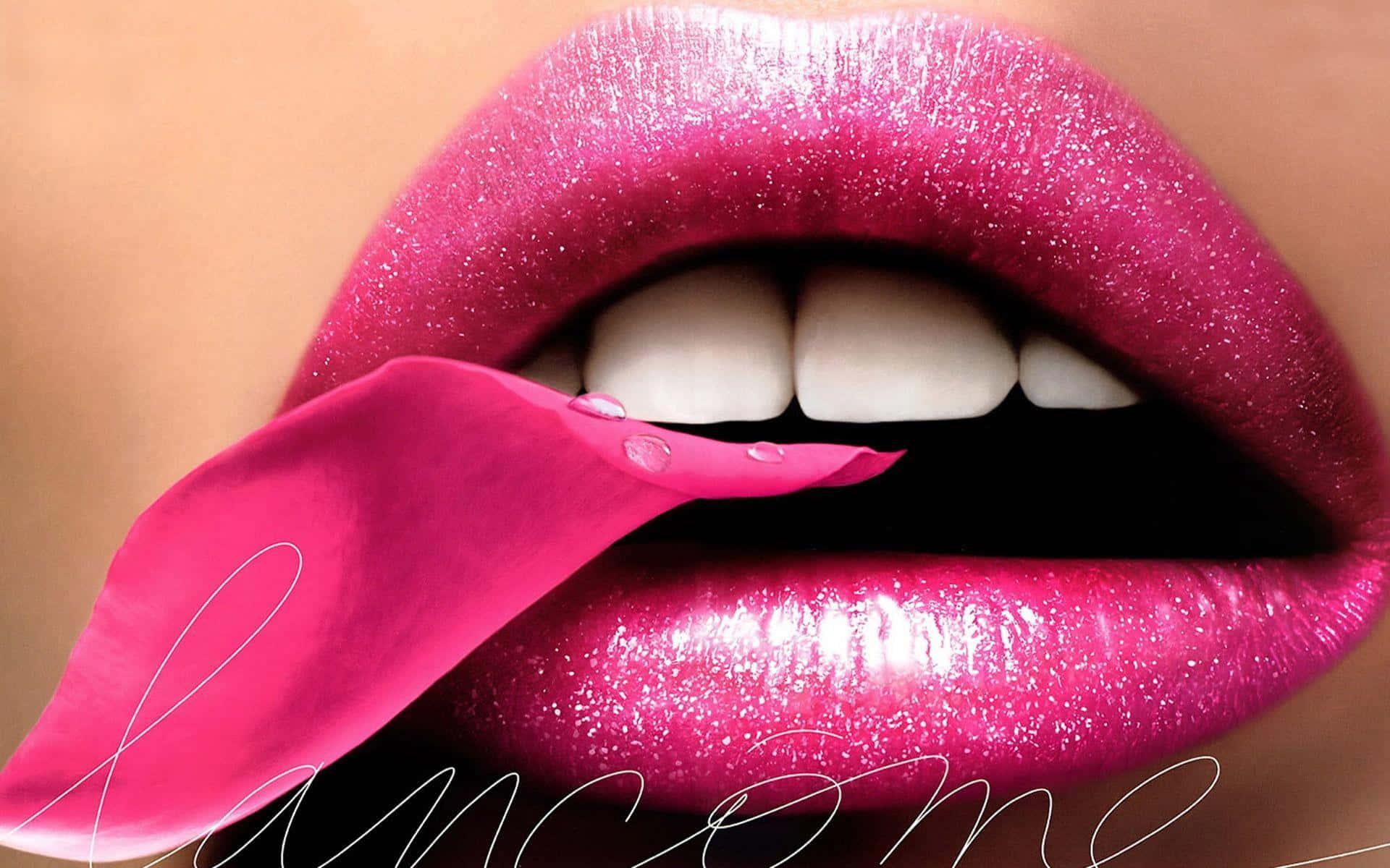 Vibrant Pink Lipstick Close-up Wallpaper