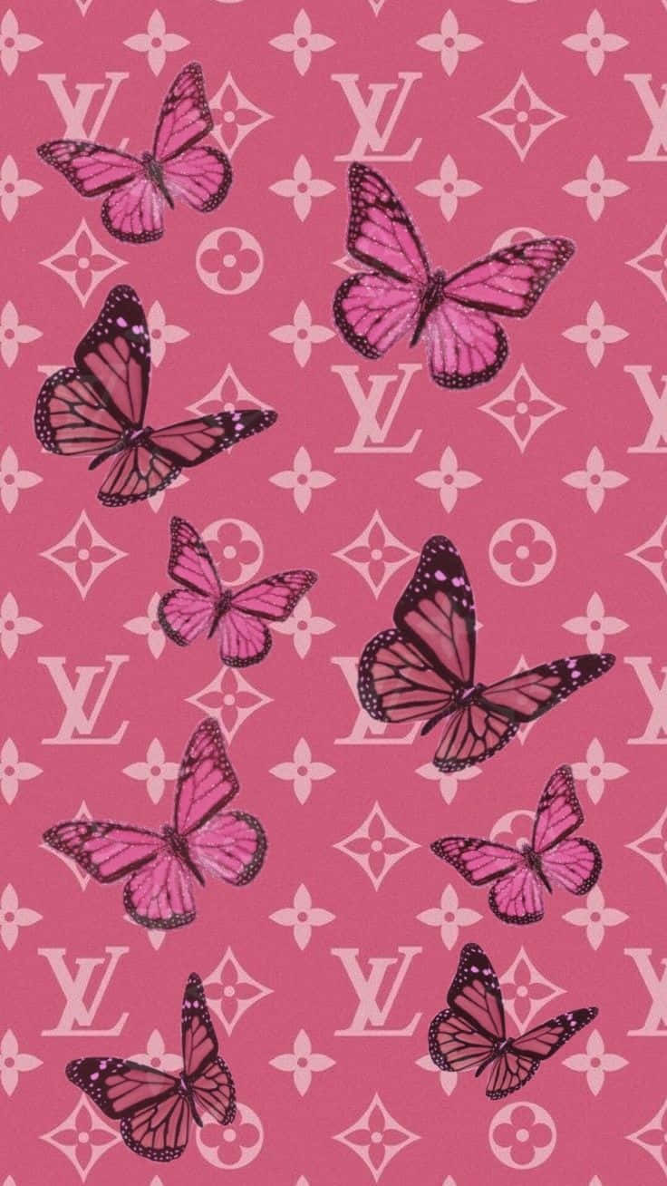 Pink_ Louis_ Vuitton_ Butterfly_ Pattern Wallpaper
