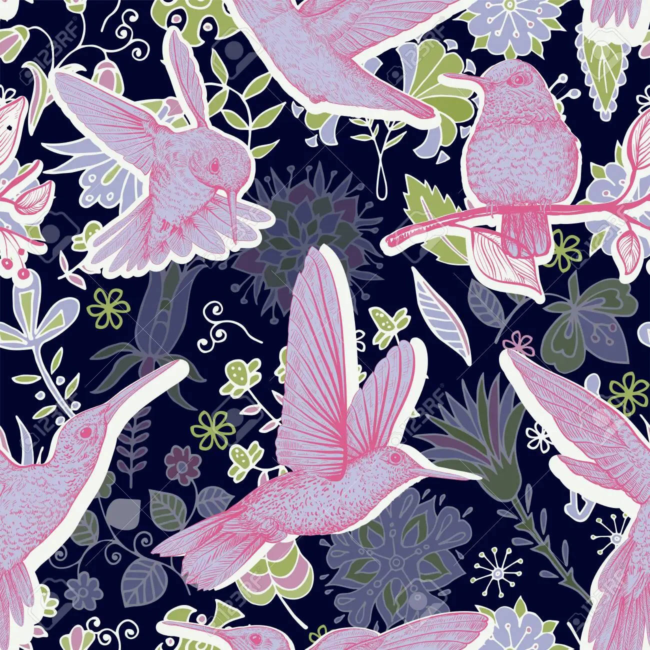 Pink Love Birds Floral Background Wallpaper