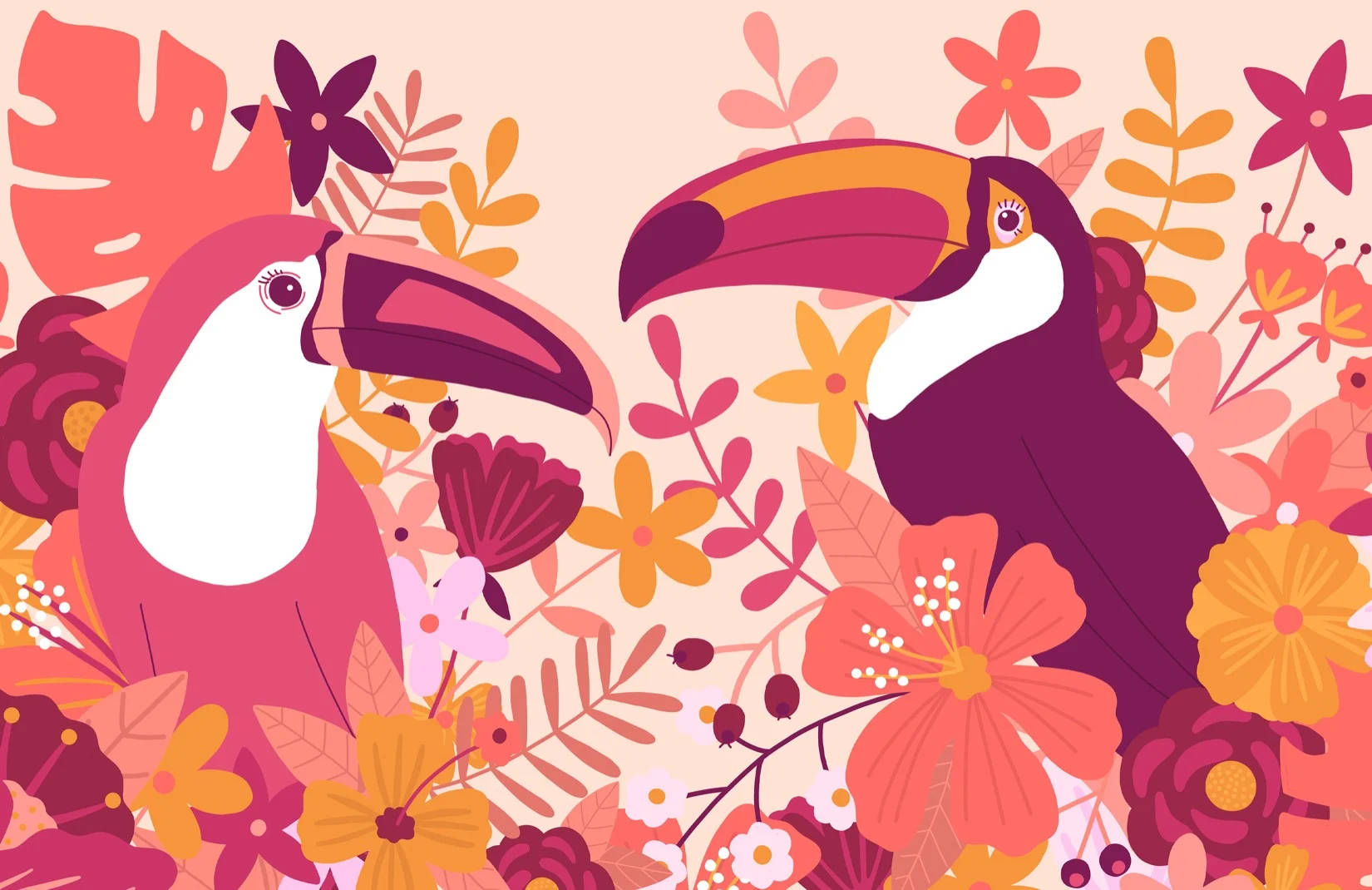 Pink Elskede Toucan Fugle Tapet Wallpaper