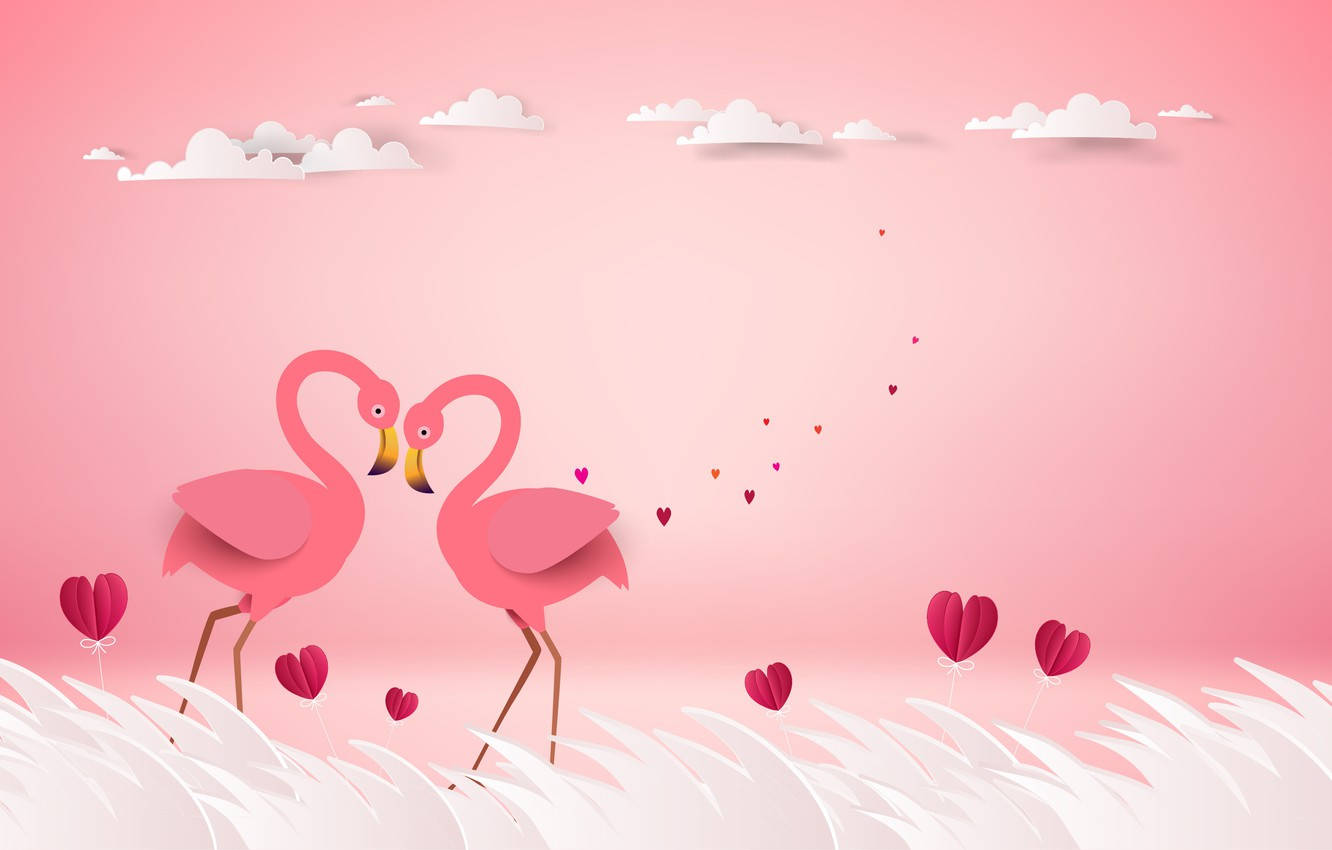 Pink Loving Flamingo Birds Wallpaper
