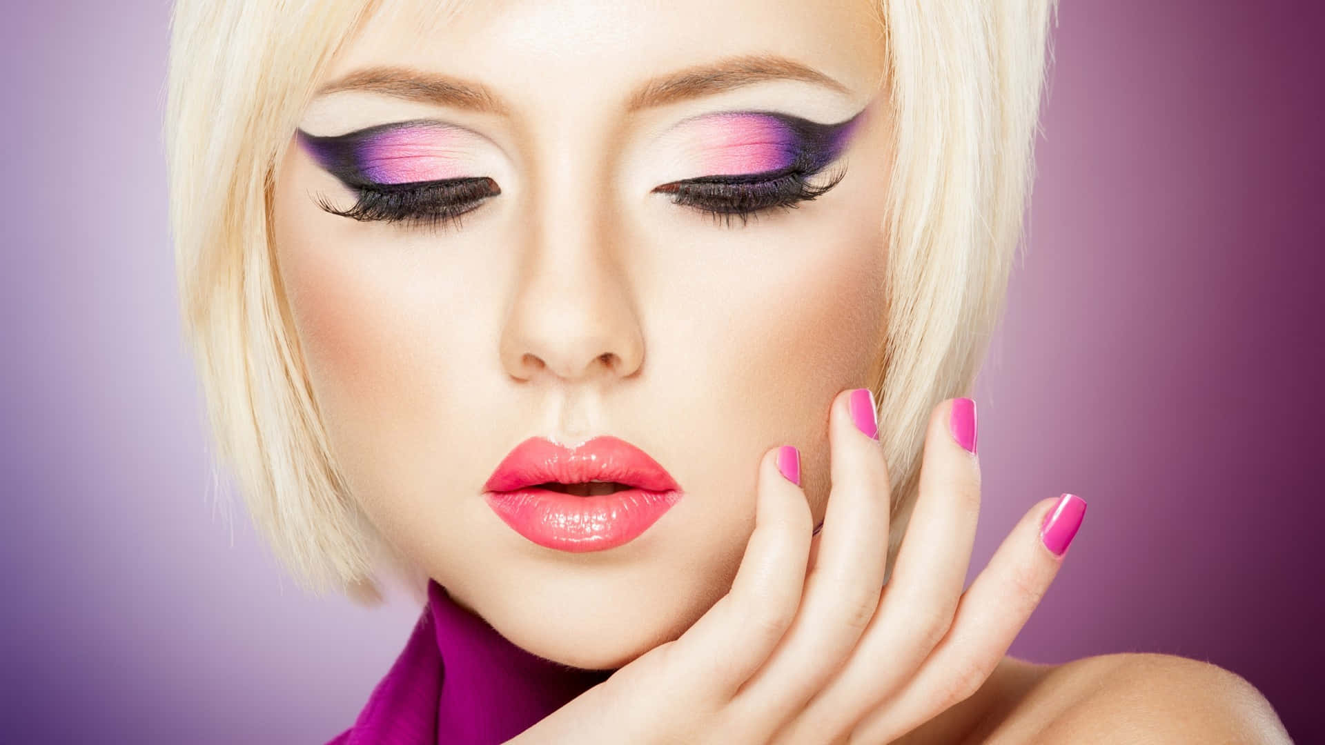 Glamorous Pink Makeup Look with Sparkling Eyes Wallpaper