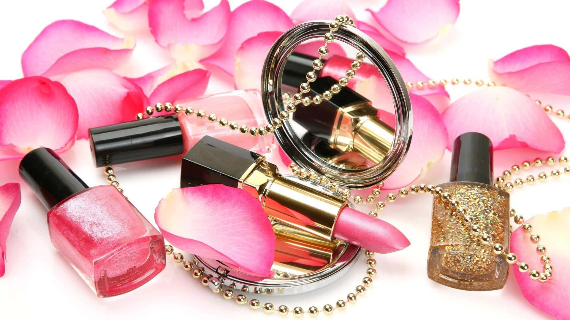 Colecciónde Maquillaje Rosa | Paleta De Sombras De Ojos Y Labiales Impresionantes Fondo de pantalla