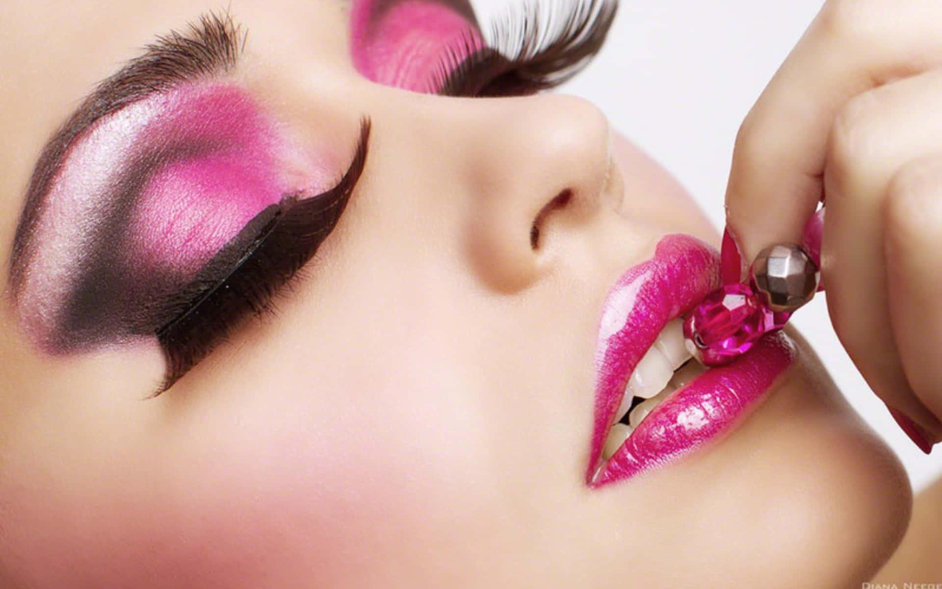 Caption: Bold Pink Makeup Look Wallpaper