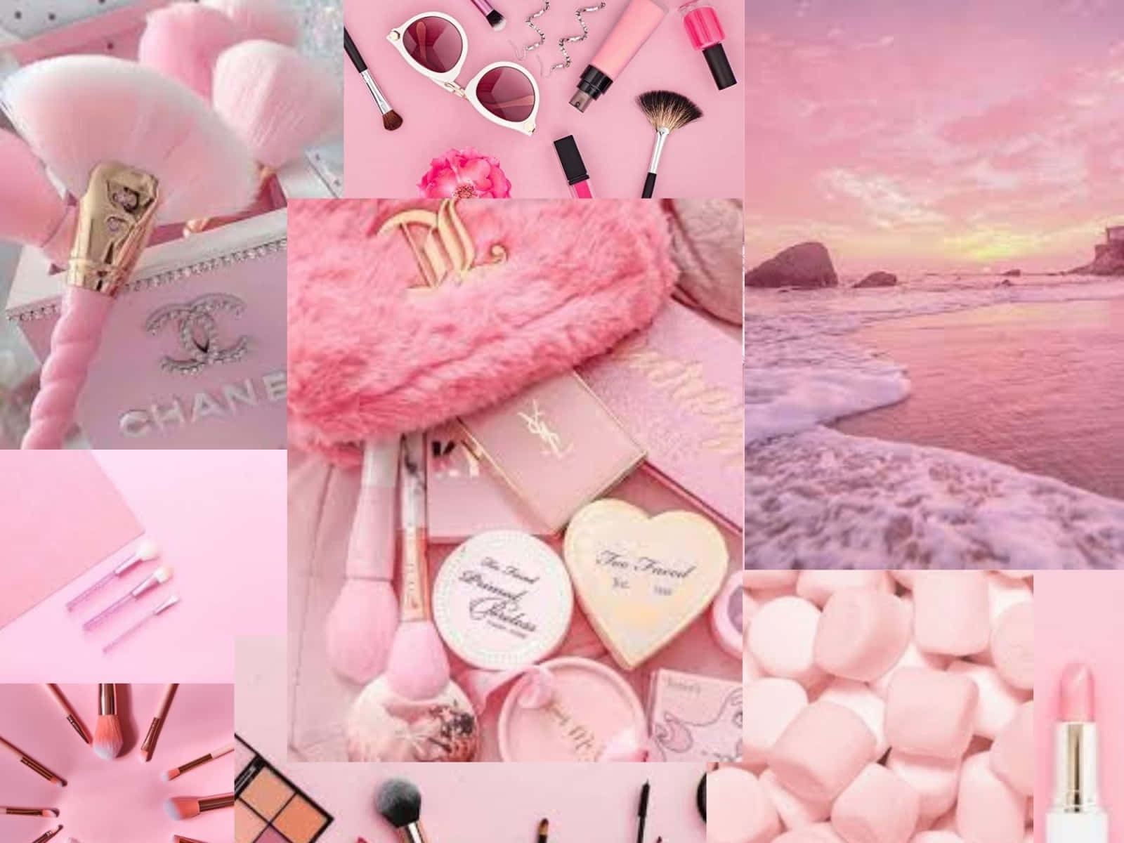 Pink Makeup Collage Aesthetic.jpg Wallpaper