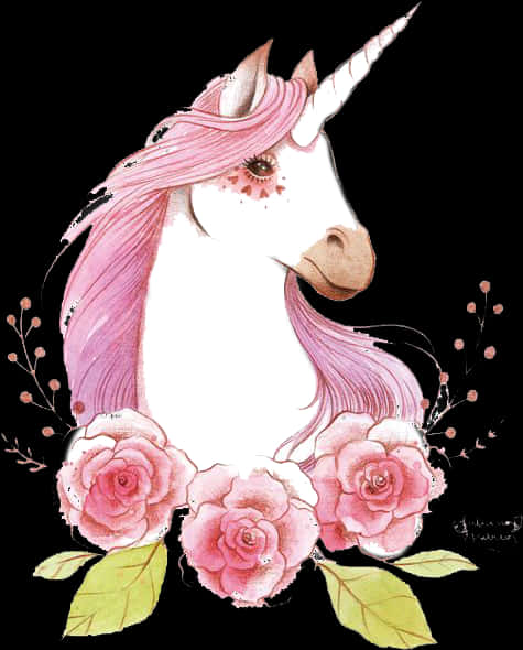 Pink Maned Unicornwith Flowers PNG