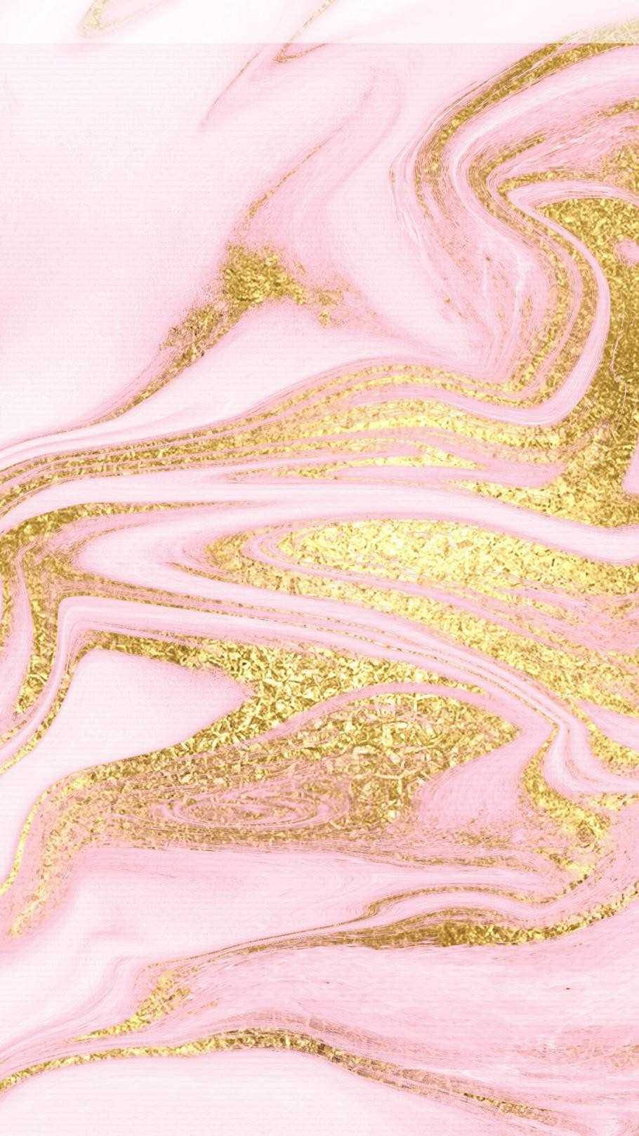 Pink Marble With Gold Glitter Swirls Wallpaper