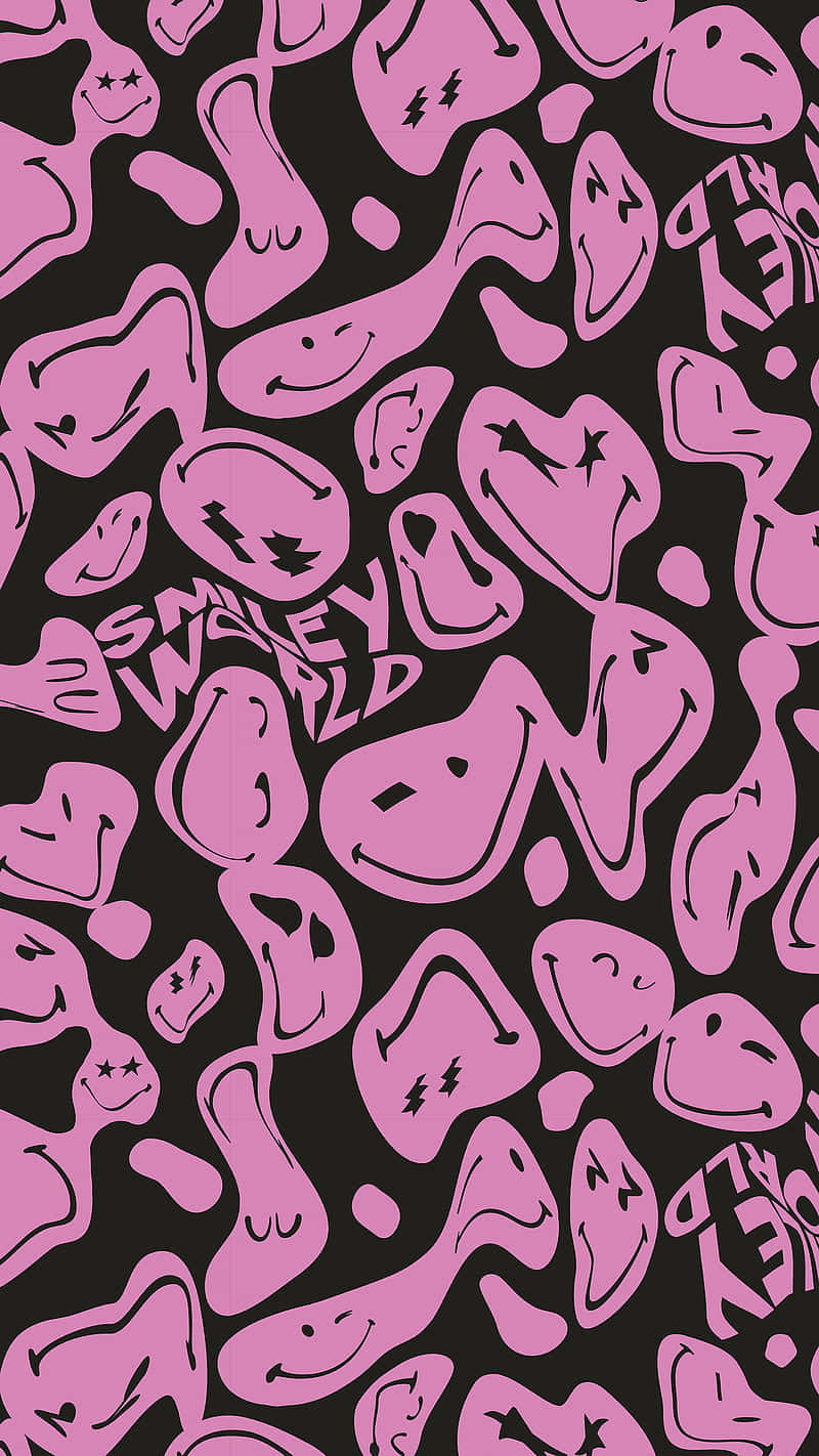 Pink_ Melting_ Smiley_ Faces_ Pattern Wallpaper
