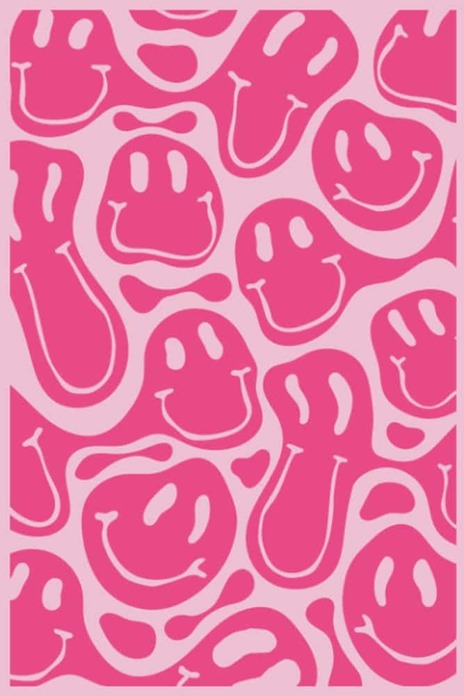 Pink Melting Smiley Faces Pattern Wallpaper
