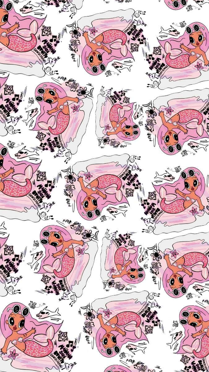 Pink Mermaid Dog Pattern Wallpaper