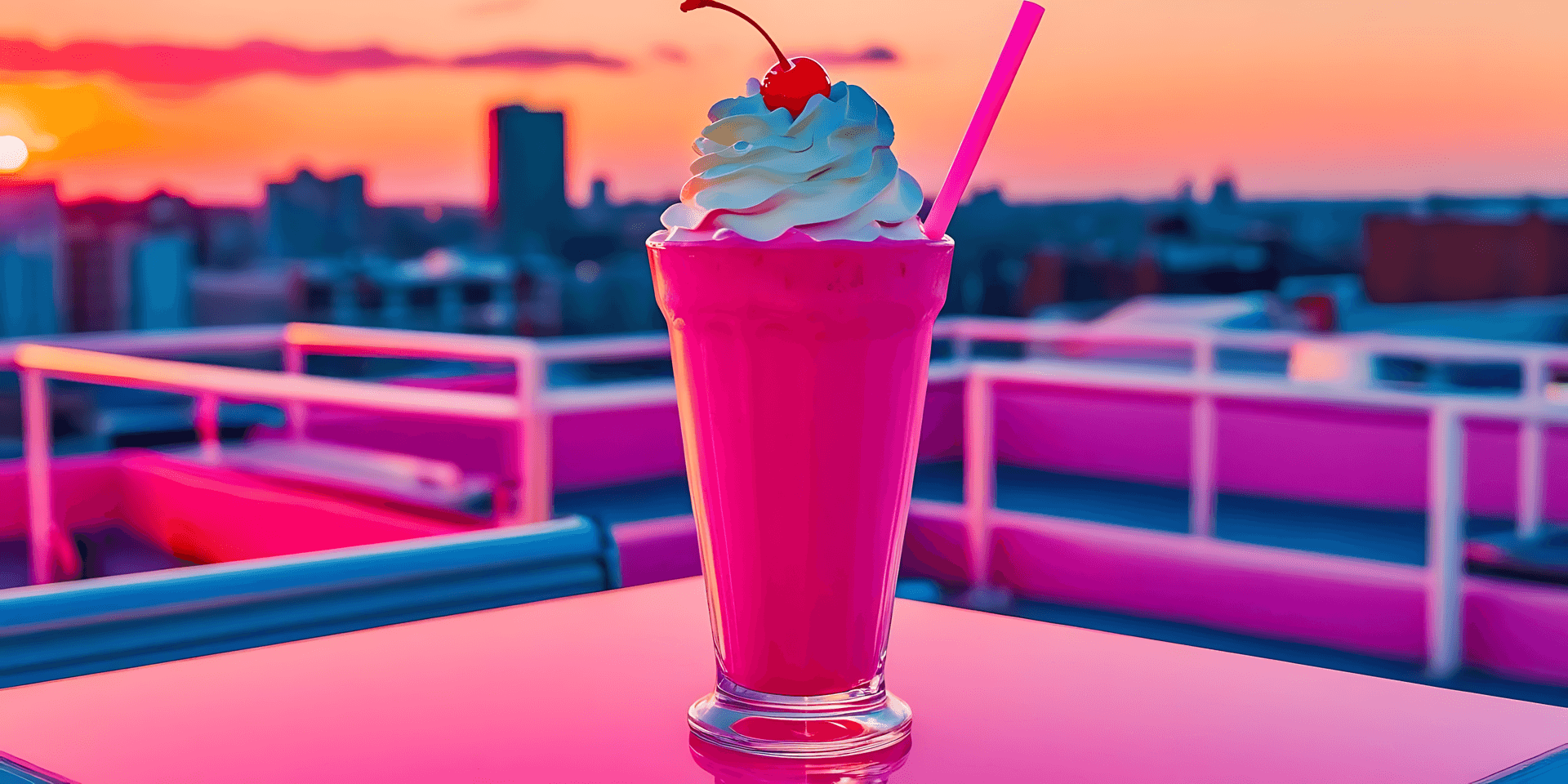 Pink Milkshake On Rooftop Table Wallpaper