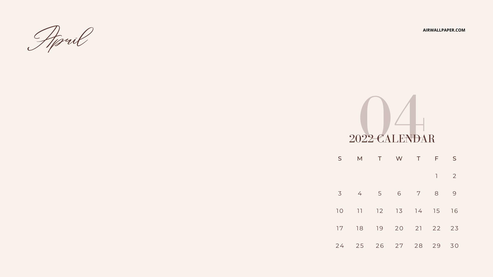 Pink Minimalist April 2022 Calendar Background