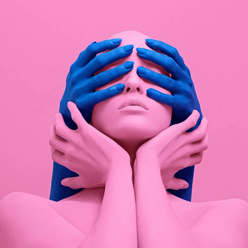 Pink Model With Blue Hands Wallpaper