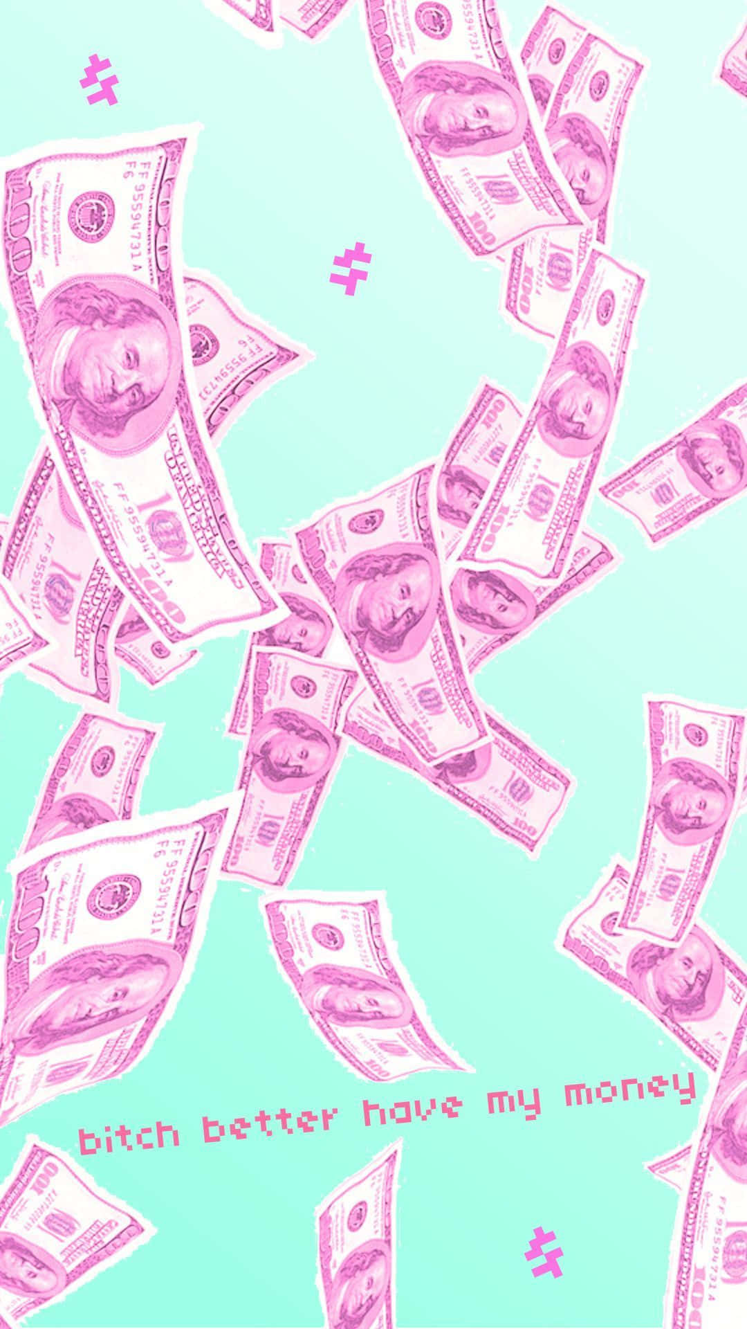 A Pink And Blue Background With Money Flying In The Air Wallpaper