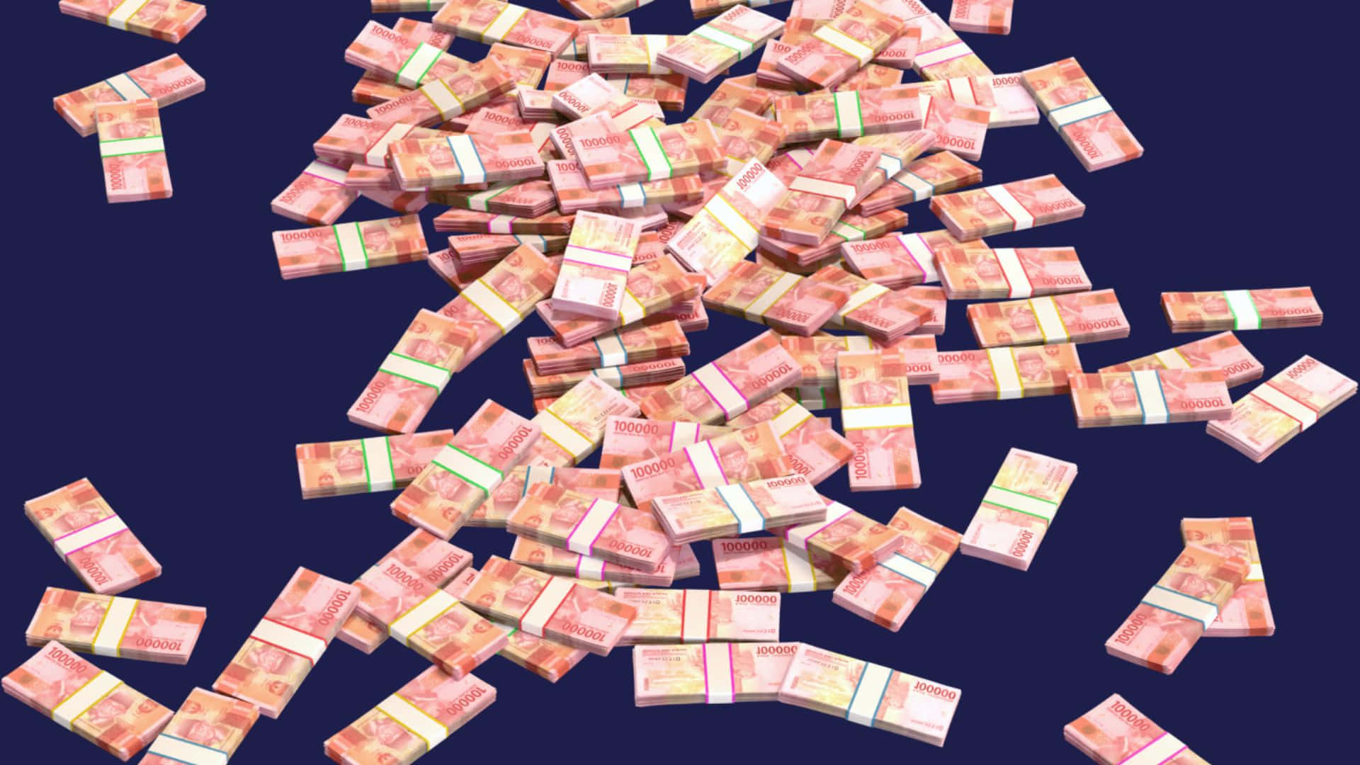 A Pile Of Money On A Blue Background