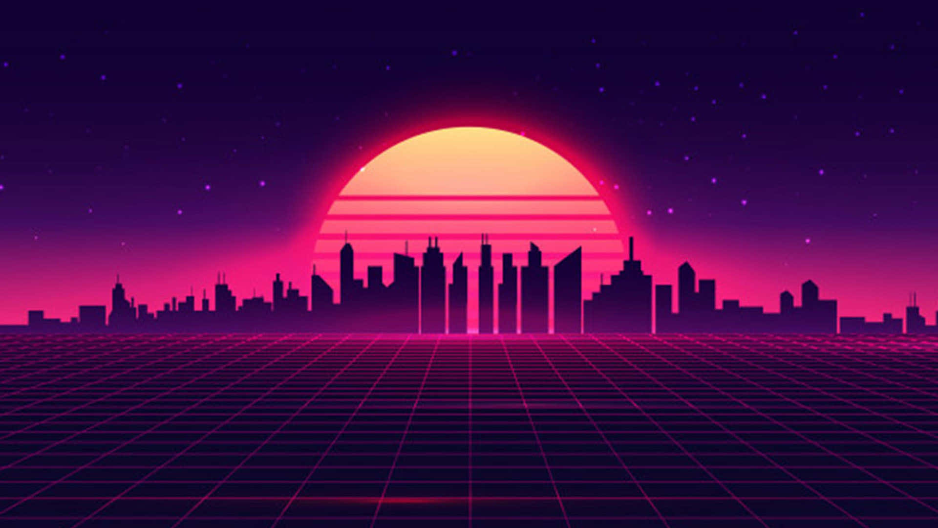 Retro City With Pink Moon Wallpaper